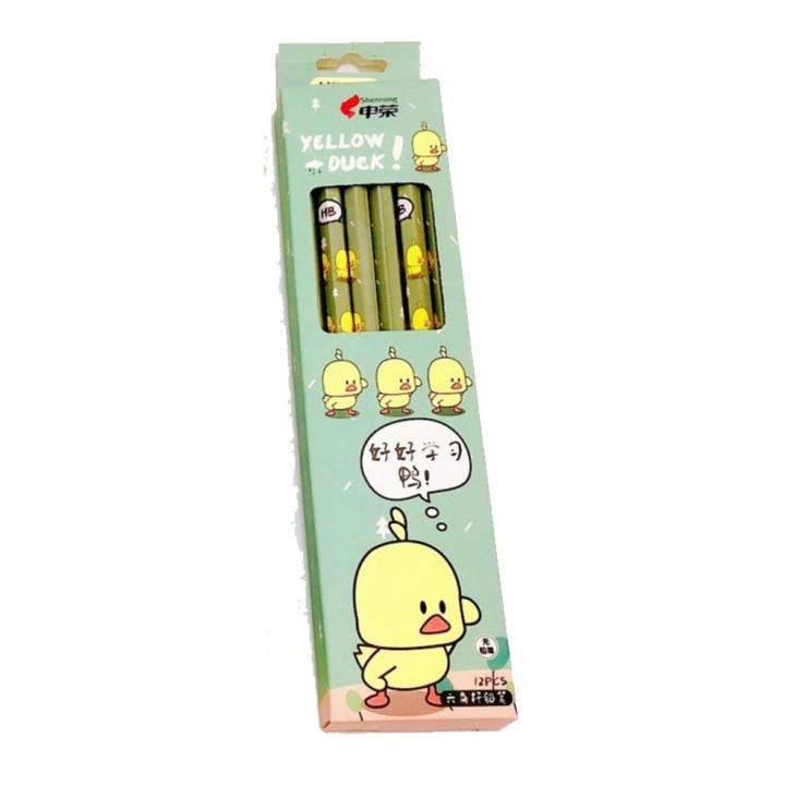 ส่งฟรี-ดินสอ-ดินสอไม้-น่ารัก-ๆ-ดินสอไม้-เป็ด-yellow-duck-กล่องละ-12-ด้าม-แพ็ค12กล่อง-ราคาถูก