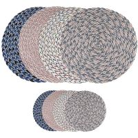 4Pcs Round Placemats&amp;4Pcs Coasters,Heat Resistant Table Place Mat,Non-Slip Placemat for Party,Kitchen&amp;Dining Room