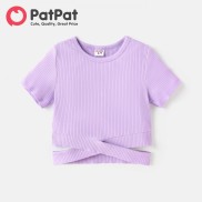PatPat Kid Girl Cotton Solid Color Crisscross Short-sleeve Tee