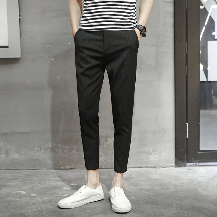 IUHOO Men's Stripe Suit Pants Black Simple Casual slacks for men ...