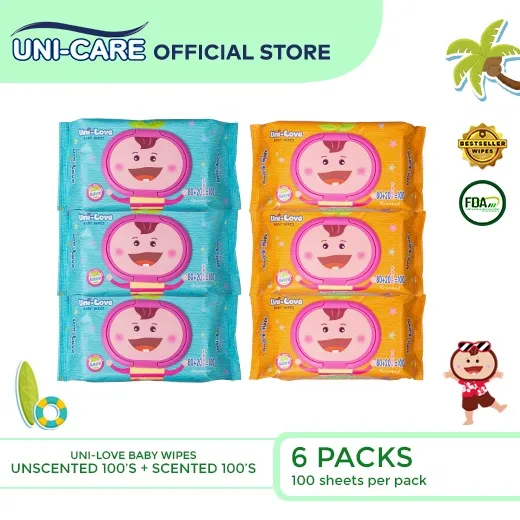 UniLove Baby Wipes Combo 100's (Scented and Unscented) Pack of 6 ...