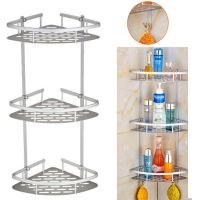 3 Layers Triangular Corner Organizer Rack Shelves Wall Mounted Aluminum Kitchen Bathroom Shampoo Cosmetic Organizer Rack