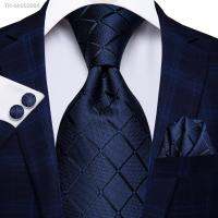 ▥☸ Hi-Tie Blue Business Solid 100 Silk Mens Tie NeckTie 8.5cm Ties for Men Formal Luxury Wedding High Quality Gravata