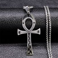 Egypt Ankh Cross Key of Life Pendant Necklace Stainless Steel Amulet Egyptian Necklace Jewelry corrente masculina aço inoxidável Adhesives Tape