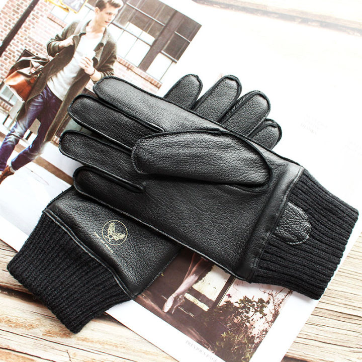 motorcycle-riding-touch-screen-deerskin-gloves-mens-wool-lining-threaded-sleeves-winter-warm-car-driving-leather-finger-gloves