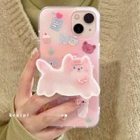 เคสไอโฟนน่ารัก สุนัขหัวใจสาวพร้อมขายึด iPhone 14 เคสโทรศัพท์มือถือ Apple 11/12/13/XS/XR/8Plus