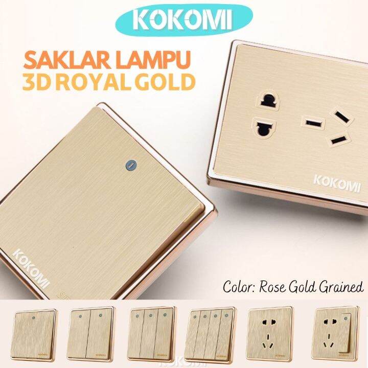 Kokomi Saklar Dinding Soket Royal Gold Wall Socket Golden Brushed