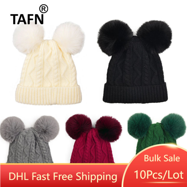 10pcs-ขายส่งเด็ก-hairball-หมวกถักกลางแจ้งขนแกะหนาหมวก-s-เด็ก-skullies-beanies-9005