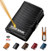 Free Engraving Wallets Men Bank Credit Card Holder RFID Blocking Leather Purse Cards Case Double-layer Large Capacity Cardholder