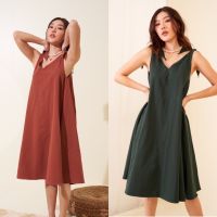 Dress linen brown / green