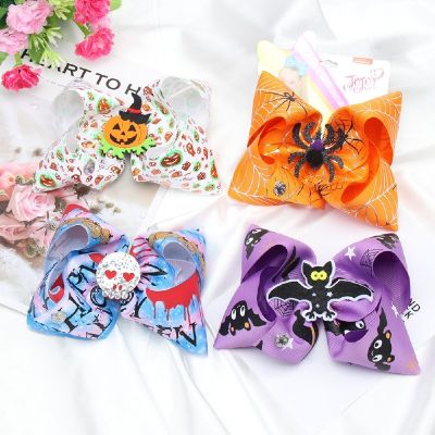Oaoleer 3PCS/Set 7 Inch Halloween Decoration Hair Bows For Girls Kids Printed Hair Clips Hairpin Festival Party Hair Accessories