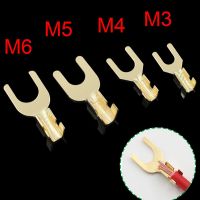 100Pcs/Pack 3.2/4.2/5.2/6.2MM U Shaped Brass Cable Grounding Lug Fork Terminal Pressed Bare Terminal Butt Docking Connector