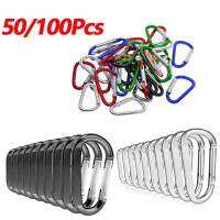 50/100 ชิ้นเงิน/สีดำอลูมิเนียม carabiner คลิปเข็มขัดฤดูใบไม้ผลิพวงกุญแจ