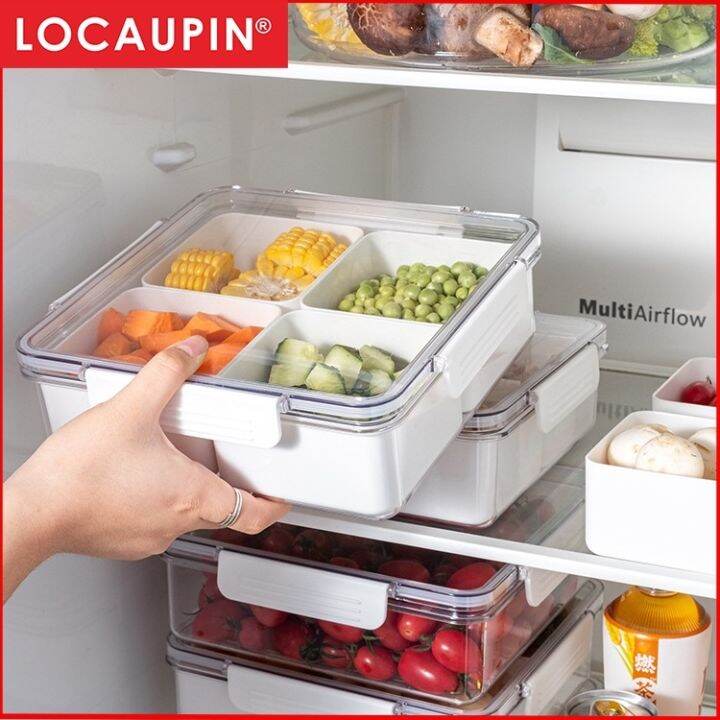 ♀ Locaupin Square Plastic Divided Serving Tray with Lids 4 Individual