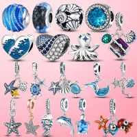 925 Silver Dangle Charm Starfish Turtle Shell Dolphin Beads fit Original Pandora Bracelet 925 Silver Summer Collection Jewelry