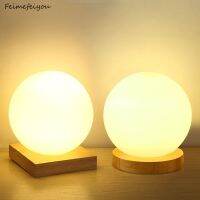 Feimefeiyou 15cm simple glass creative warm dimmer night light desk bedroom bed decoration ball wooden small round desk lamp