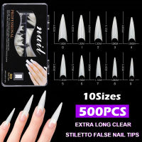 500ชิ้นธรรมชาติแบบยาวพิเศษ Stiletto เจลร้านเสริมสวยอะคริลิกติดปลายเล็บปลอมครึ่งปกเล็บ