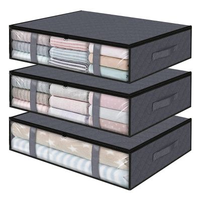 3 Pack Storage Bins Clothes Storage,Foldable Blanket Storage Bags, Under Bed Storage Containers for Organizing,Clothing
