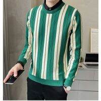 เสื้อสเวตเตอร์ปลอม2ชิ้น/ใหม่เอี่ยมเสื้อถักแบบสวมหัวมีปกคอปกลำลองแนวเกาหลีลายทางแนวตั้งสำหรับฤดูใบไม้ร่วงฤดูหนาว