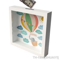 ▫ Cofrinhos de madeira para crianças Photo Frame Money Bank Coin Children Birthday Decoration