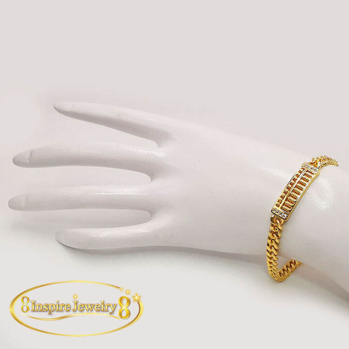 inspire-jewelry-สร้อยข้อมือเลส-หรูลายลูกคิด-ประดับเพชรสวิส-ตัวเรือนทอง-24k-ขนาด-18-cm-ความกว้างของเลส-8-mm-พร้อมกล่องกำไล