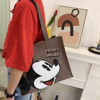 AQUA Japanese Retro Mickey PU Tote Bag 2023 New Large Capacity Cartoon Shoulder Womens Commuting Shopping