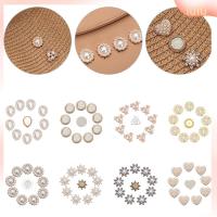 LULU 10PCS ที่เป็นประกาย คริสตัล เครื่องประดับหมวก ปุ่ม Rhinestone กระดุมมุก เครื่องประดับศีรษะ กิ๊บติดผมไข่มุก