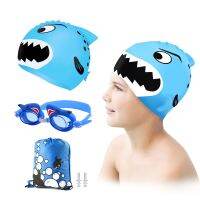 Swimming Accessories Kids Anti UV Shark Swimming Goggles Swimming Cap Silicone Nose Clip with Storage Bag for Children Age 3-12 Goggles