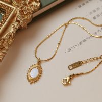 Women Stainless Steel Vintage Oval Shell Charm Necklace Punk Party T Show Runway Designer Club Japan Korean