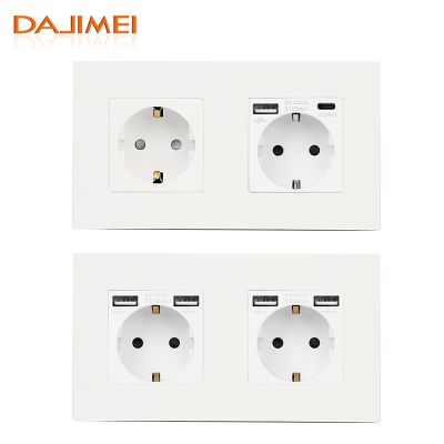 DAJIMEI EU Russia Dual USB Socket Wall USB typeC Electrical Sockets 16A Double Outlet Flame Retardant PC Panel AC 110~250V