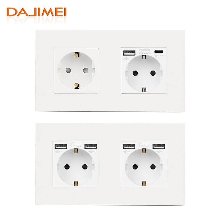 dajimei-ช่องเสียบ-usb-คู่-eu-ปลั๊กไฟฟ้า-usb-ผนัง16a-เต้าเสียบคู่หน่วงไฟแผงพีซี-ac-110-250v