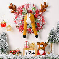[Newkits] Christmas Garlands Xmas พวงหรีดจี้แขวนผนังตกแต่งประตู Handmade น่ารัก Christmas Garland ตกแต่งรายการกวางก้นริบบิ้นสีแดง55X25X10ซม.