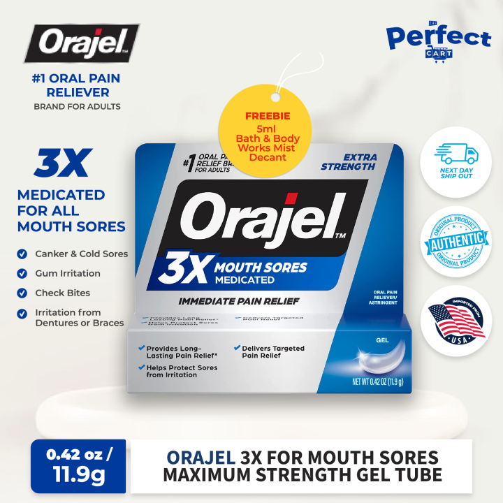Orajel 3X 4X for Mouth Sores/Toothache Maximum Strength Gel Tube