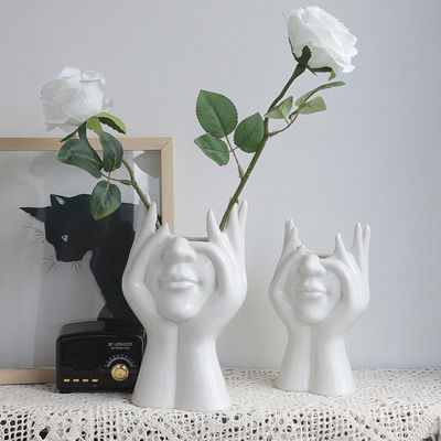 Nordic Style Flower Vase Women Body Half Face Flower Pot Vase Ceramic Art Crafts Bedroom Living Room Desktop Decoration