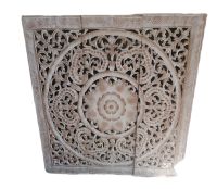 White Wash Mandala Wood Carving Panel 90 x 90 Cm Wooden Plaque 0