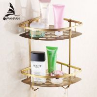 ☞☈☾ Bathroom Shelves Antique Brass Wall Mounted Shower Corner Shelf Towel Hooks Basket Bathroom Accessories Towel Holder HJ-823