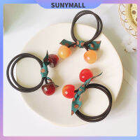 SUNYMALL สีแดง เชอร์รี่ เชือก หญิง มัดผมยาง ความยืดหยุ่นสูง แหวนผม น่ารัก สาว นักเรียน หลายสี โค้งคำนับ อุปกรณ์ผม