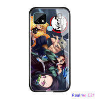 UCUC เคสโทรศัพท์เคสสำหรับ Realme C21ปลอก RealmiC21ญี่ปุ่นอะนิเมะสำหรับหญิง Demon Slayer เคสโทรศัพท์ Kimetsu ไม่มี Yaiba Tanjirou Nezuko Glossy กระจกเทมเปอร์ปลอกกันกระแทก