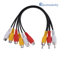 แจ็คตัวผู้3RCA สีดำ25ซม. ถึง6RCA ปลั๊กตัวเมียสายอะแดปเตอร์ AV วิดีโอเสียง