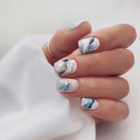 24PCS beautiful marbling false nails with design short size artificial press on fingernails for woman short square False Nails