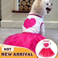 Heart Print Dog Dress Bling Mesh Puppy Princess Dress Pet Party Wedding Birthday Costume for Cats Dogs Dresses