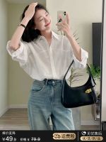 Uniqlo 2023 New White long-sleeved shirt for women spring and autumn 2023 new womens loose chiffon top light familiar French niche shirt original