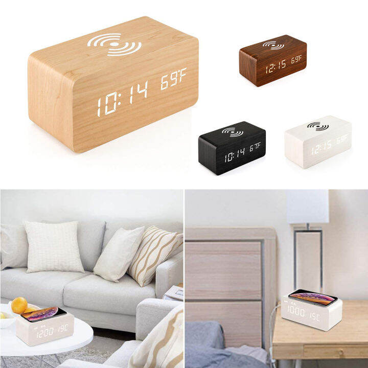 Smart LED Wooden Digital Electronic Alarm Clock Rechargeable Clock