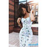 S♆-Fashion Womens Bandage Bodycon Floral Sling Summer Dress Party tail