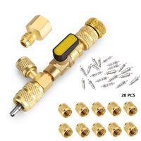 HVAC Valve Core Remover Installer Tool Kit with Dual Size 1/4 5/16 Port for with R22 R12 R407 R410 R404 R32 R600 System