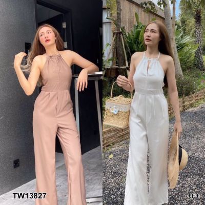 TW13827 จั้มสูทสายเดี่ยวคล้องคอขายาว