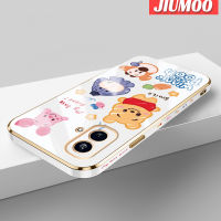 JIUMOO เคสสำหรับโทรศัพท์ Nothing 1 Phone1เคสลายการ์ตูนยิ้มรูปสัตว์ใหม่กรอบสี่เหลี่ยมเคลือบพื้นผิวเคสมือถือซิลิกาเจลกันกระแทกรวมทุกฝาครอบป้องกันเลนส์กล้องถ่ายรูป