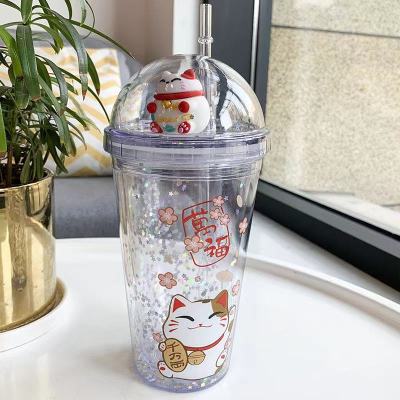 [COD] การ์ตูนแฟชั่นหลอดฤดูร้อนถ้วยเครื่องดื่มเย็นสร้างสรรค์เกาหลีแมวน่ารักดื่มน้ำถ้วยนักเรียน