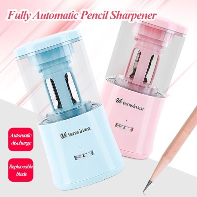 Tenwin Fully Automatic Pencil Sharpener Safe Childrens Electric Mechanical Pencil Cutter Stationery Auto Pencil Sharpener 8018