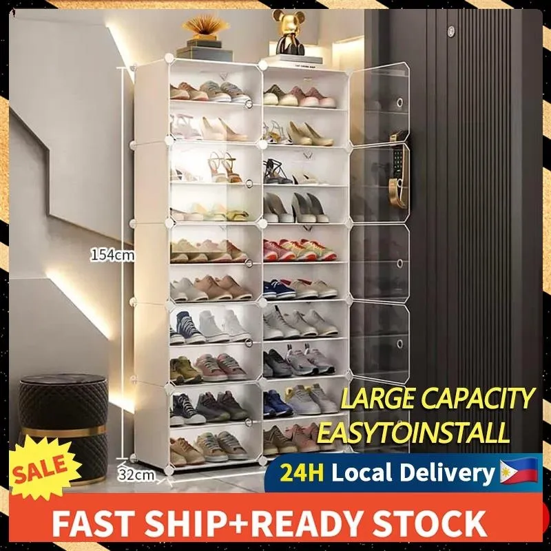 Simple Modular Shoe Rack with Door Large Capacity Saving Space Stackable  Boots Shoes Organizer Home DIY